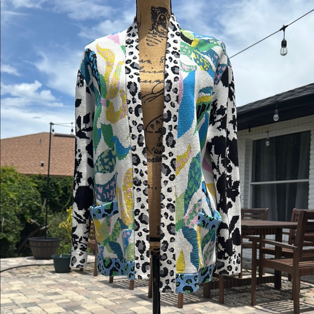 Maeve Anthropologie Savannah Contrast Colorful Patterned Cardigan Size XS - Picture 2 of 14